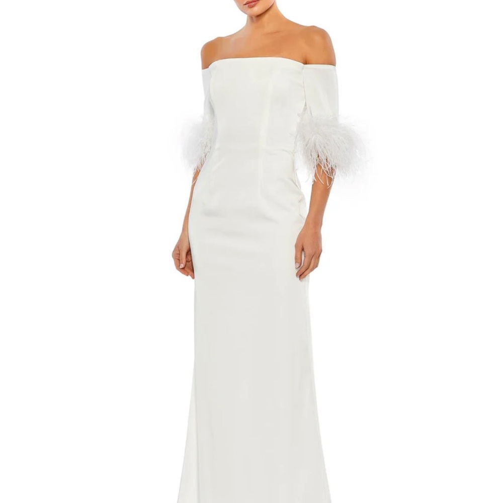 Mac Duggal White Embellished Ruffled Gown Wedding or White Party